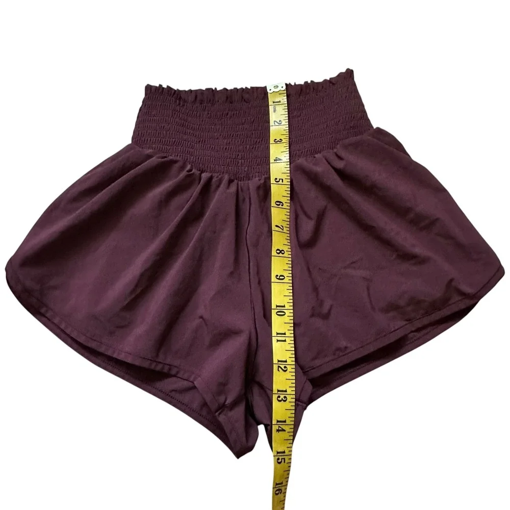 OFFLINE by Aerie Real Me Smocked High Waisted Flowy Shorts Maroon XS